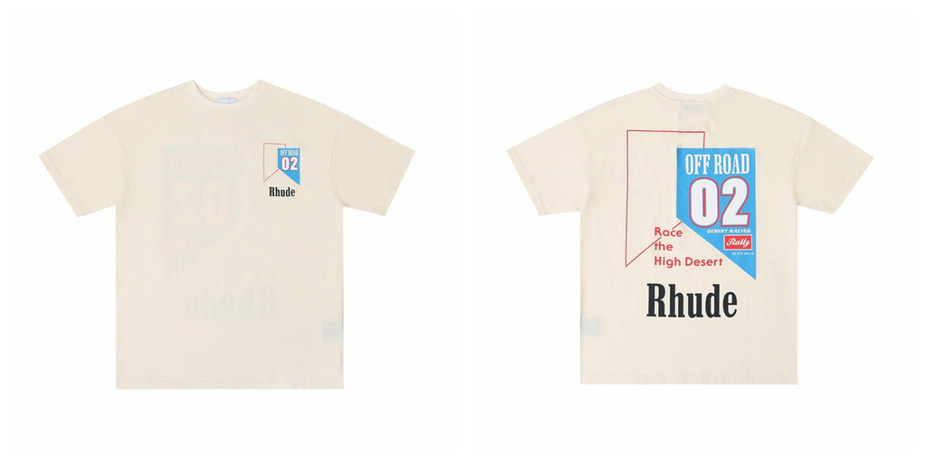 Rhude Graphic Tees Vintage High Street Loose Couple Crew Neck T-Shirt