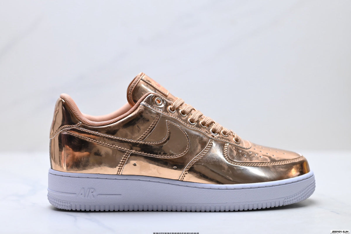 Nike Air Force 1 Low Rose Gold Metallic Unisex Sneakers Style 17