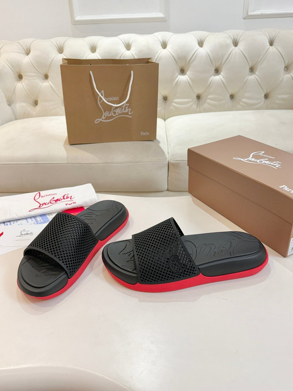 Christian Louboutin Men's Black Red Sole Slide Sandals