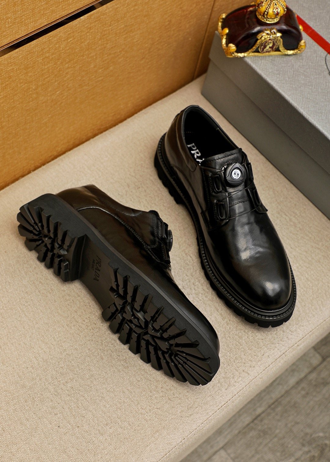 Prada Men's Polished Lace-Up Lug Sole Dress Shoes