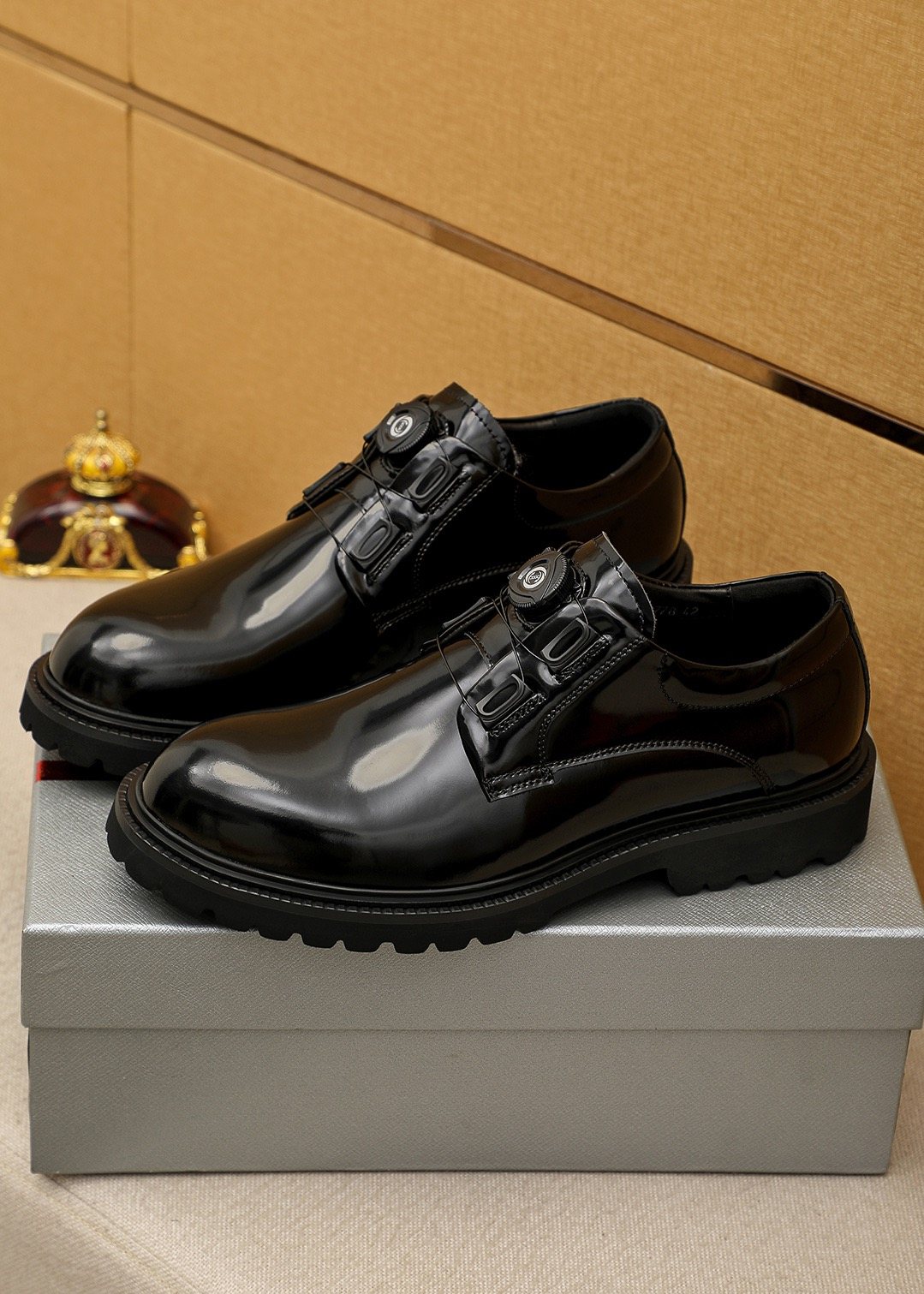 Prada Men's Polished Lace-Up Lug Sole Dress Shoes