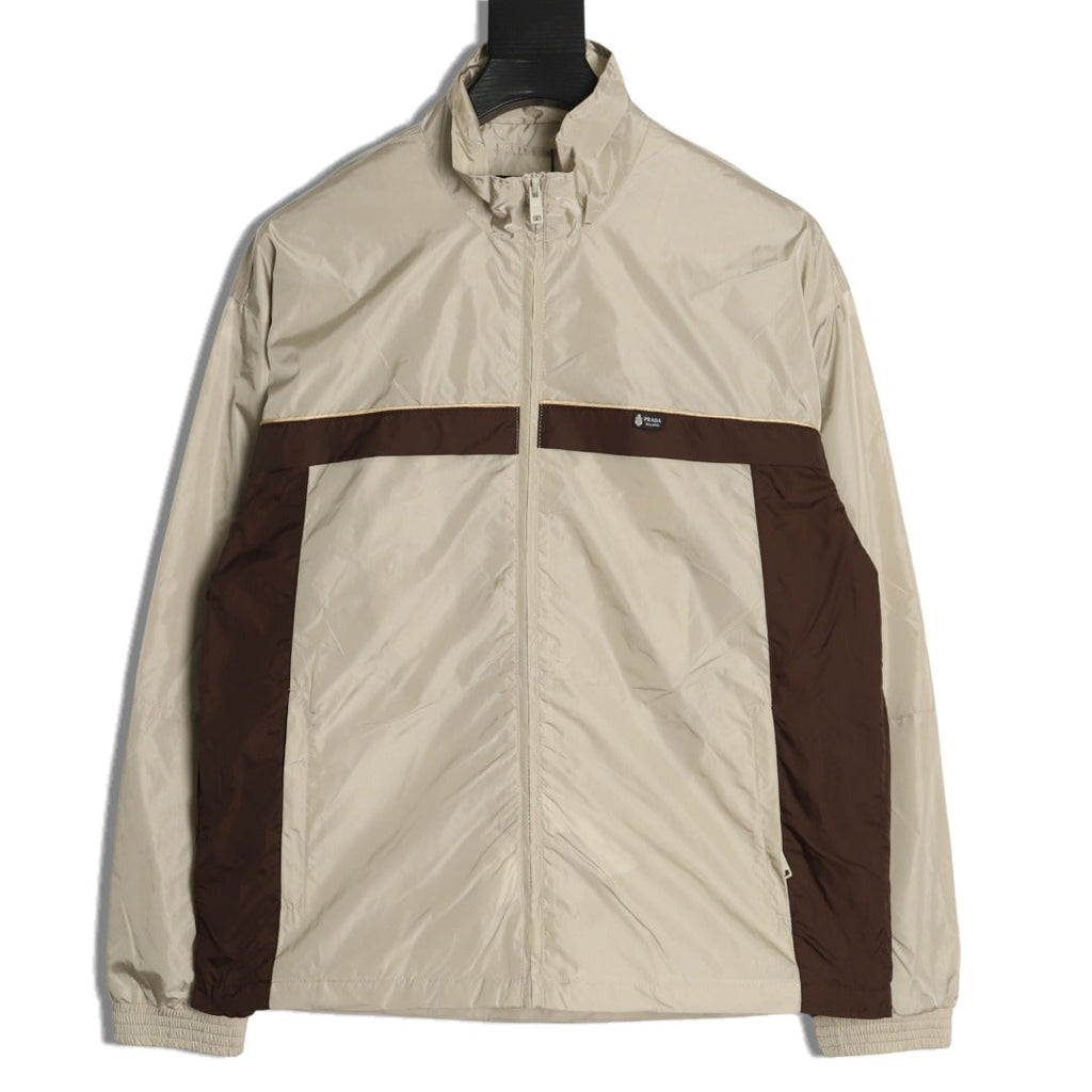 Prada Logo-Detail Colorblock Zip Jacket - Beige and Brown
