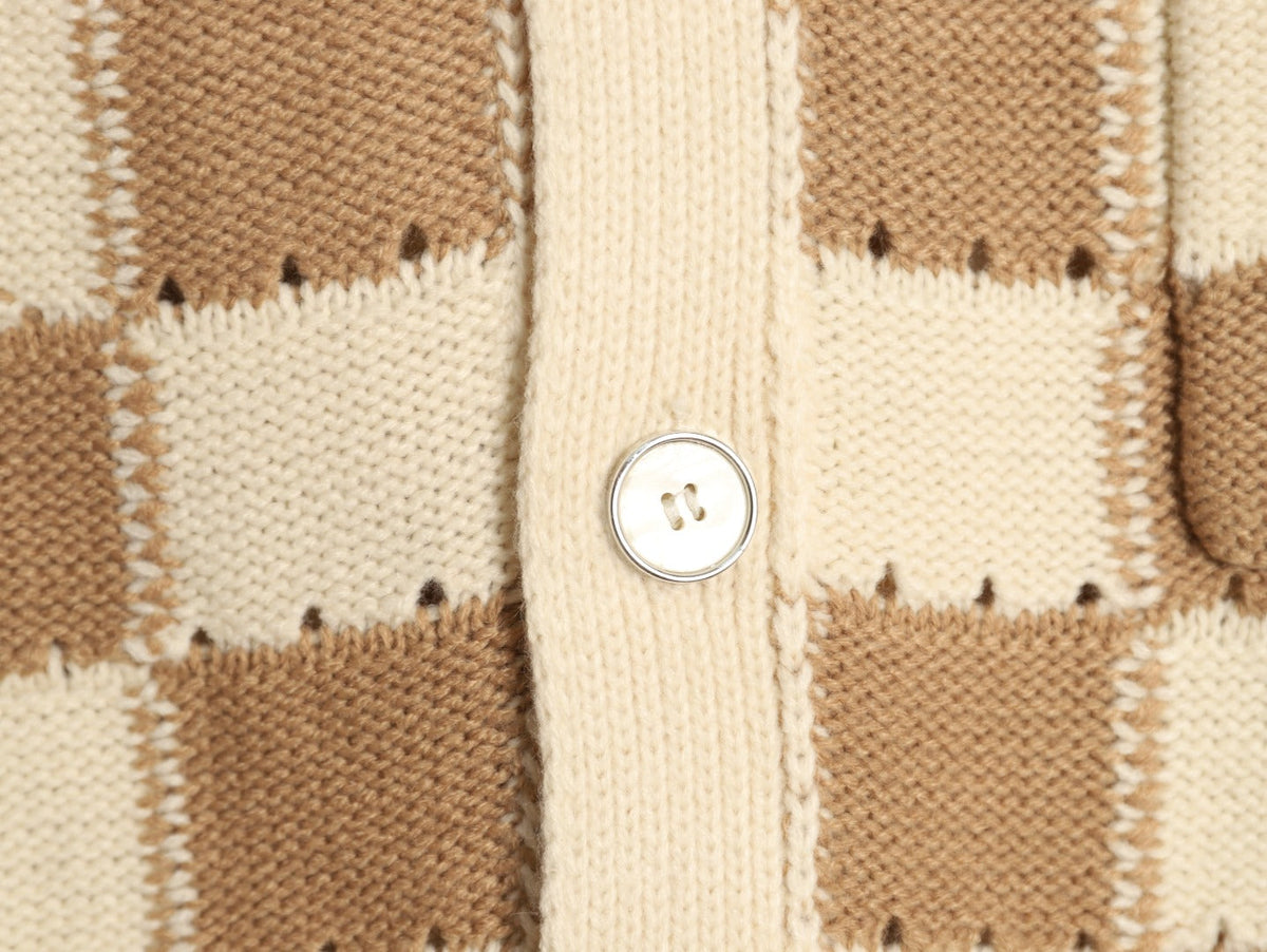 Louis Vuitton Checkerboard Crewneck Knit Cardigan - Khaki and Cream